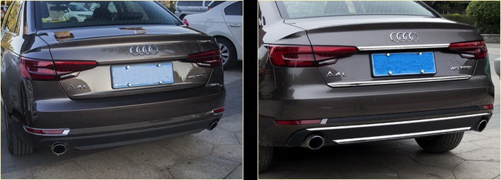 До та після встановлення хром накладки над номером Audi A4 B9 Sedan