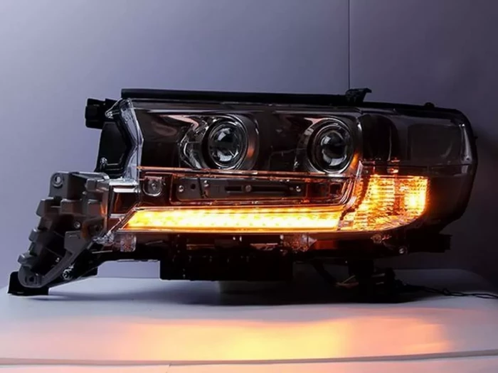 Фары линзовые Toyota LC 200 (16-21) - LED DRL чёрные 3