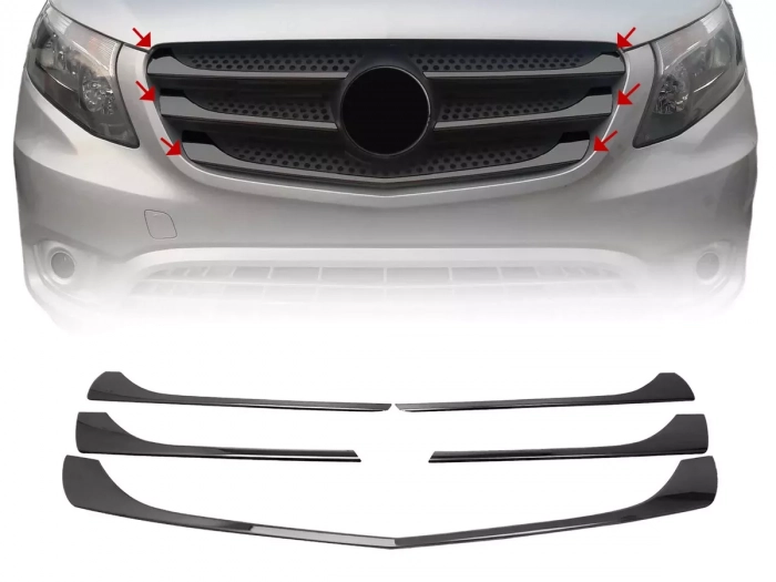 Хром накладки на решётку Mercedes Vito / V W447 (14-19) - чёрные 1