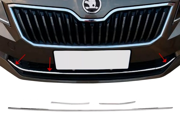 Хром на передний бампер Skoda Superb III (3V; 15-18) 1