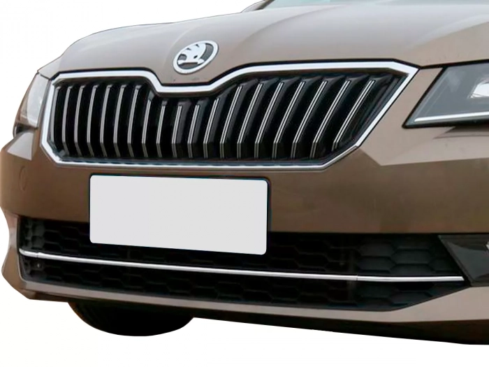 Хром на передний бампер Skoda Superb III (3V; 15-18) 4