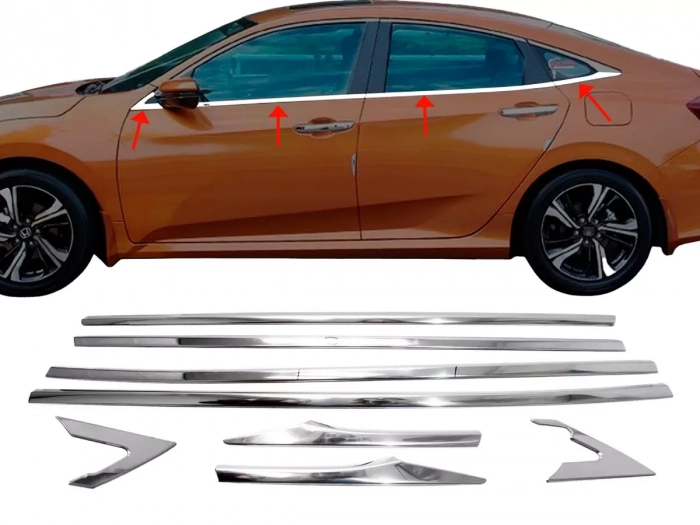 Хром нижние молдинги окон Honda Civic X (16-21) Sedan 1