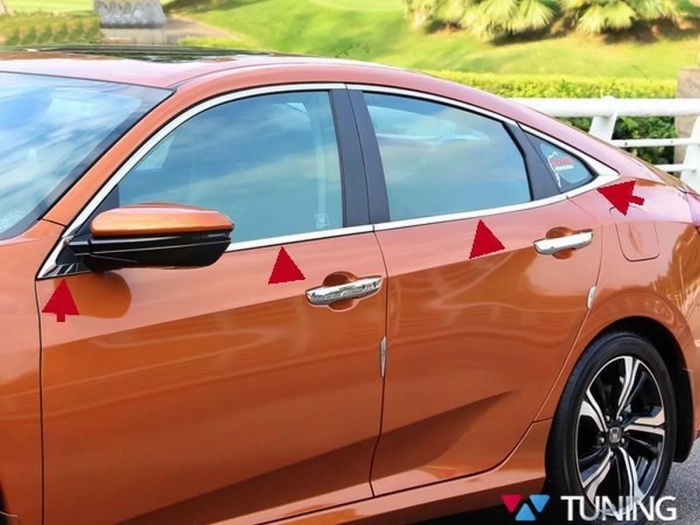 Хром нижние молдинги окон Honda Civic X (16-21) Sedan 4