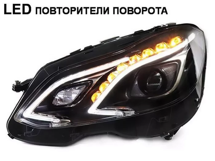 Фары Mercedes E W212 (13-16) - DRL диодные чёрные 3