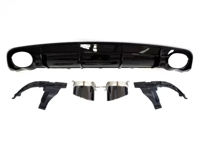 Дифузор заднього бампера Audi A6 S-Line C7 (14-18) рестайлінг - RS6 стиль (чорні насадки) 2