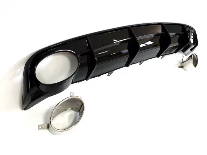 Дифузор заднього бампера Audi A6 S-Line C7 (14-18) рестайлінг - RS6 стиль (хром насадки) 2