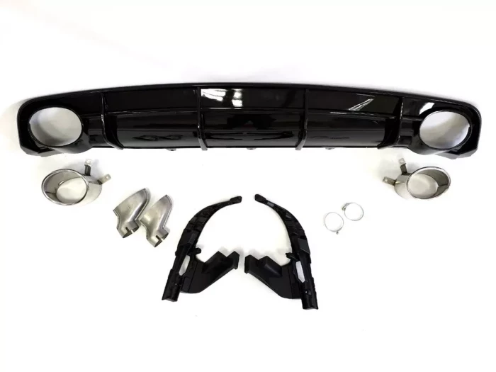 Дифузор заднього бампера Audi A6 S-Line C7 (14-18) рестайлінг - RS6 стиль (хром насадки) 4