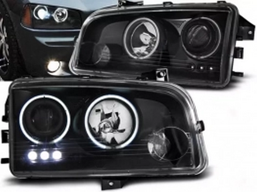 Фары Dodge Charger VI (LX; 06-10) - ангельские глазки CCFL чёрные 1