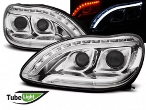 Фари Mercedes S W220 (98-05) - W222 стиль Tube Light хром