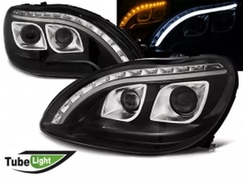 Фари Mercedes S W220 (98-05) - W222 стиль Tube Light чорні