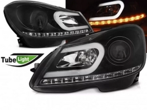 Фари Mercedes W204 (11-14) рестайлінг - Tube Light чорні