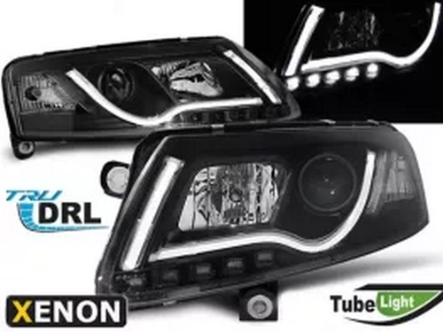 Фари Audi A6 C6 (04-08) – ксенон Tube Lights TRU DRL чорні