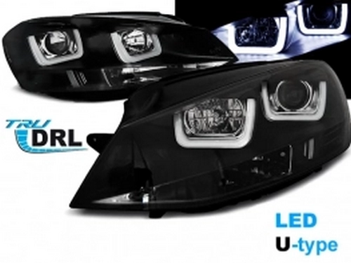 Фари чорні VW Golf 7 (12-17) - TRU DRL U-подібні