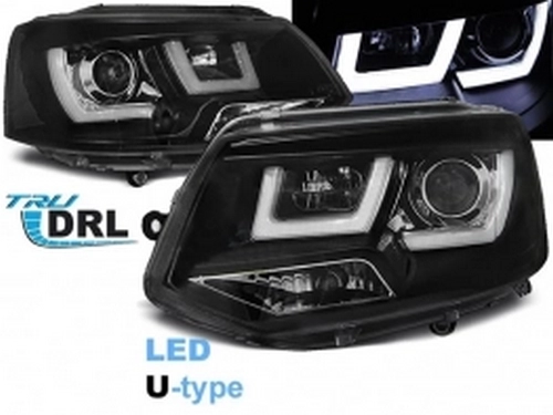 Фары чёрные VW T5+ (10-15) рестайлинг - TRU DRL U-образные 1