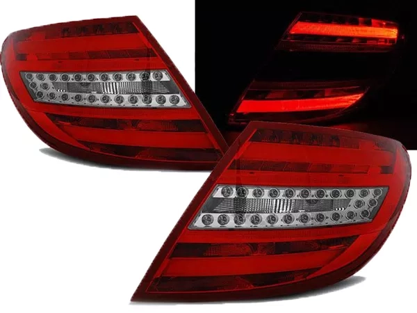 Задні ліхтарі Mercedes C W204 (07-10) Sedan - червоно-білі LED BAR (v2)