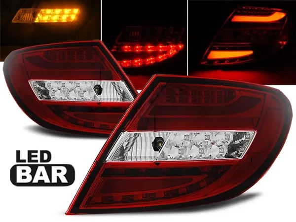 Задні ліхтарі Mercedes C W204 (07-10) Sedan - червоно-білі LED BAR (v3)