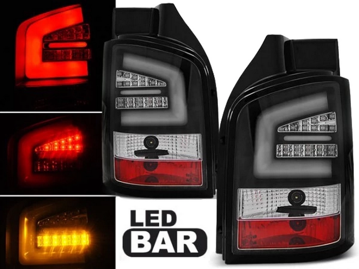 Ліхтарі задні чорні VW T5 / T5+ (03-15) ляда - LED BAR (Sonar)