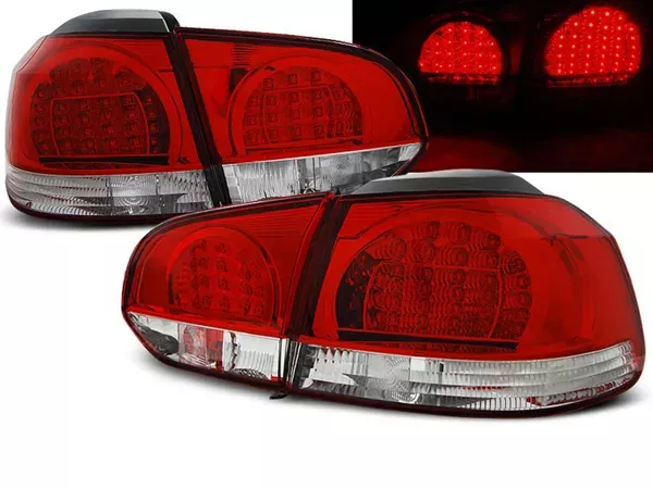 Ліхтарі задні VW Golf VI (08-12) HB - червоно-білі (Led кола)