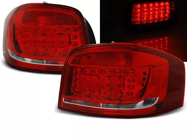 Задні ліхтарі Audi A3 8P (08-12) 3D рестайлінг - Led червоно-білі