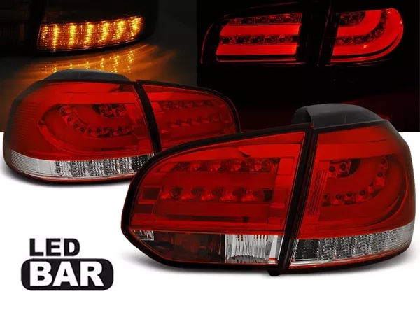 Ліхтарі задні VW Golf VI (08-12) HB - Led Bar червоно-білі