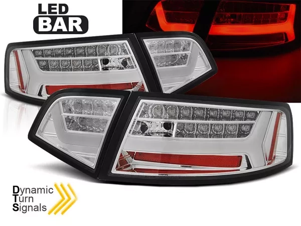 Ліхтарі задні Audi A6 C6 (09-11) Sedan рестайлінг - LED BAR з динамічними поворотами (хром)