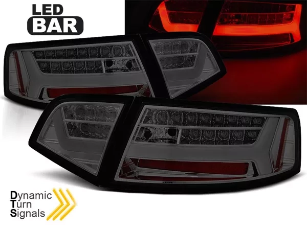 Ліхтарі задні Audi A6 C6 (09-11) Sedan рестайлінг - LED BAR з динамічними поворотами (димчасті)