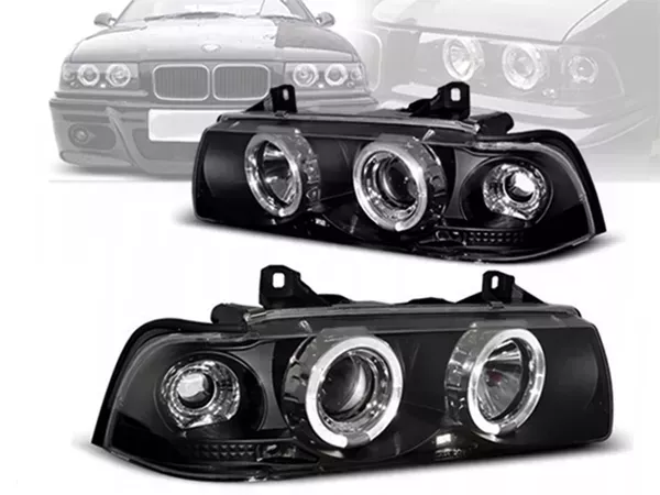 Фари чорні BMW E36 (90-00) Coupe - ангельські очі (Sonar)