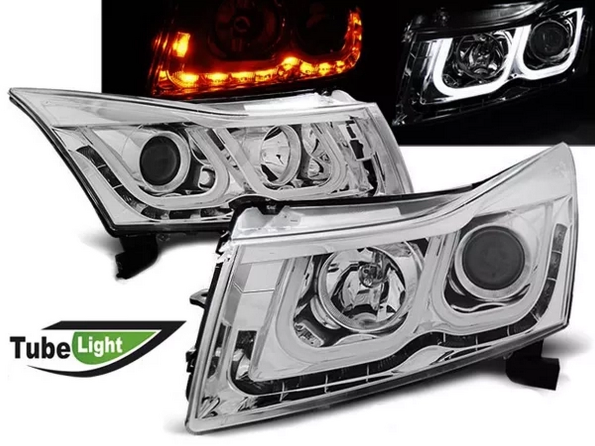 Фари Chevrolet Cruze J300 (09-12) - діодні (Tube Light) хром