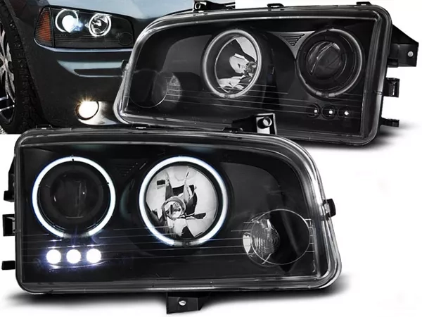 Фари Dodge Charger VI (LX; 06-10) - ангельські очі CCFL чорні