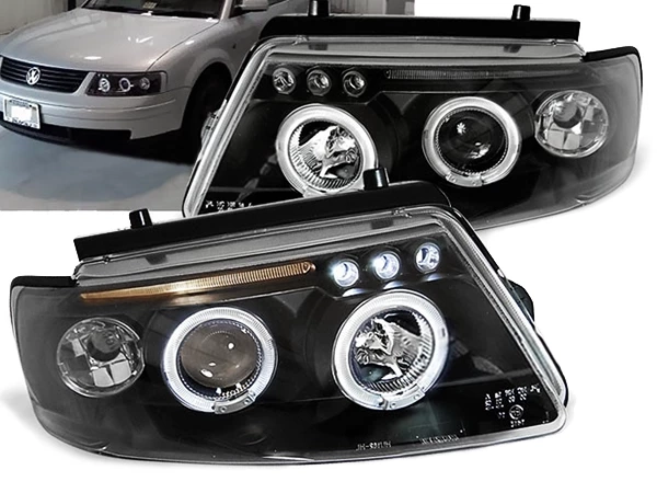 Фари чорні VW Passat B5 3B (96-00) - ангельські очі LED