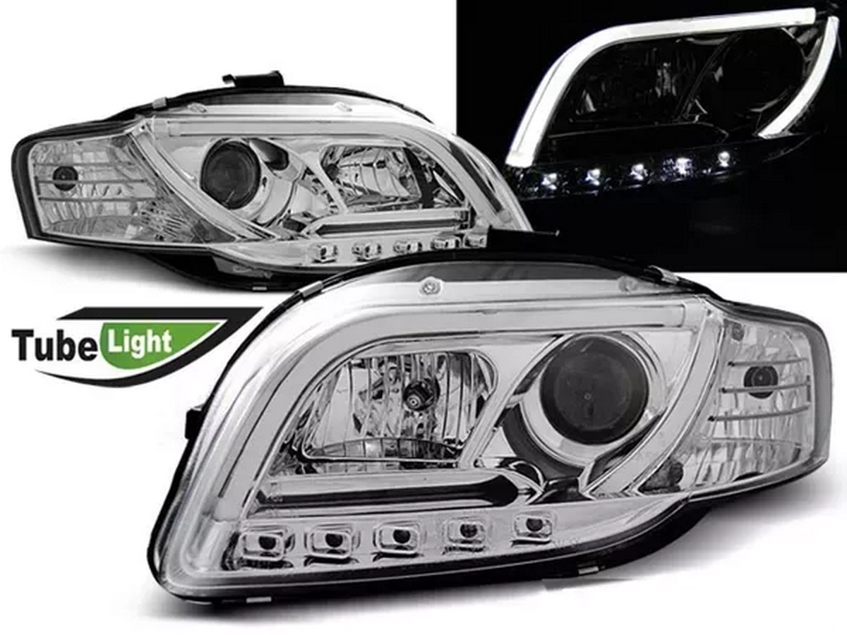 Фари Audi A4 B7 (04-07) - LED Tube Lights хром