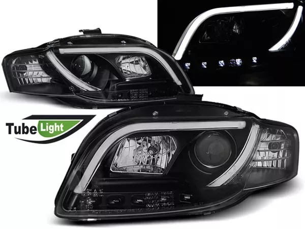 Фари Audi A4 B7 (04-07) - LED Tube Lights чорні