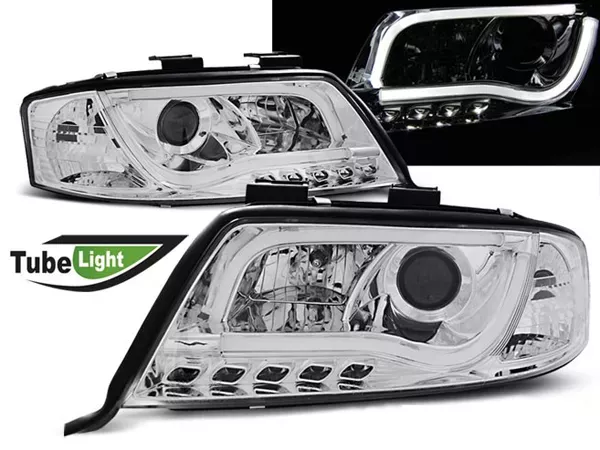 Фари Audi A6 C5 (01-04) рестайлінг - LED Tube Lights хром