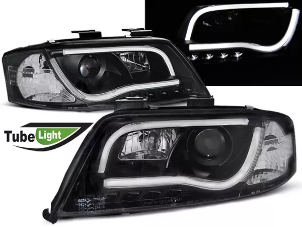 Фари Audi A6 C5 (01-04) рестайлінг - LED Tube Lights чорні