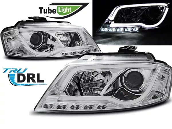 Фари Audi A3 8P (08-12) рестайлінг - Tube Lights TRU DRL хром