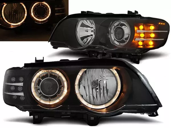 Фари чорні BMW X5 E53 (00-03) - ангельські очі (LED повороти)