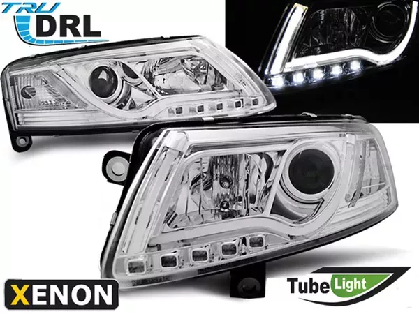 Фари Audi A6 C6 (04-08) - ксенон Tube Lights TRU DRL хром