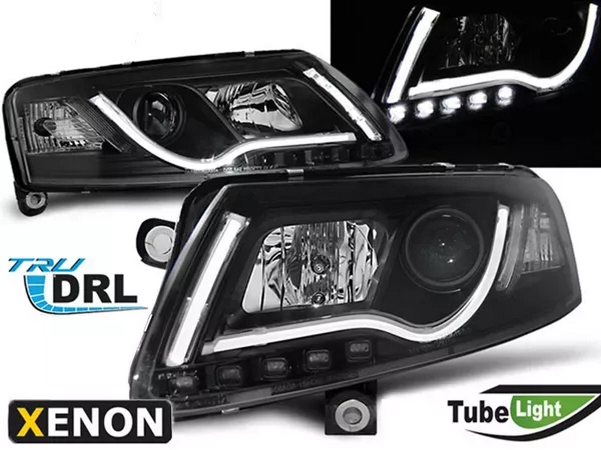 Фари Audi A6 C6 (04-08) – ксенон Tube Lights TRU DRL чорні