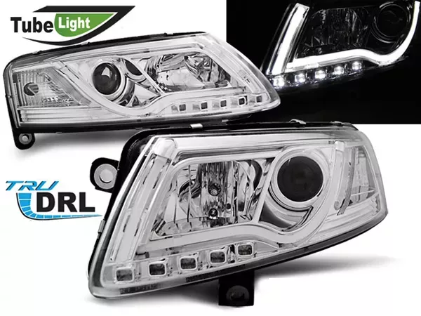 Фари Audi A6 C6 (04-08) - Tube Lights TRU DRL хром