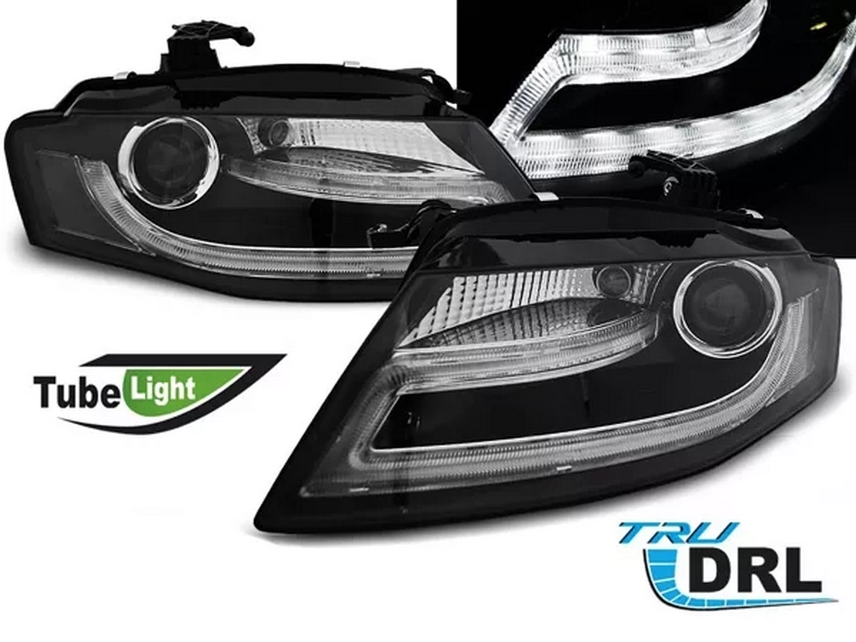 Фари Audi A4 B8 (08-11) - Tube Light TRU DRL чорні