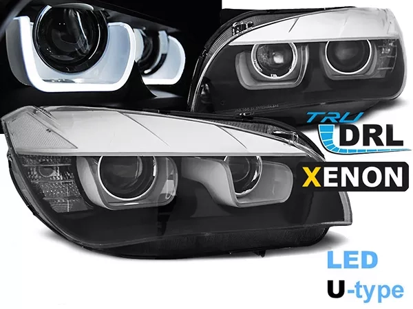 Фари чорні BMW X1 E84 (12-15) - TRU DRL U-Led Xenon