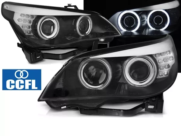 Фари чорні BMW E60 / E61 (03-07) - ангельські очі CCFL LED-повороти