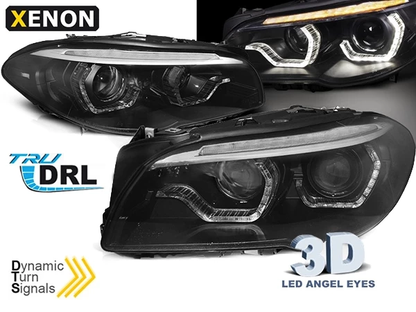 Фари чорні BMW 5 F10 / F11 (10-13) - TRU DRL ангельські очі (біксенон)