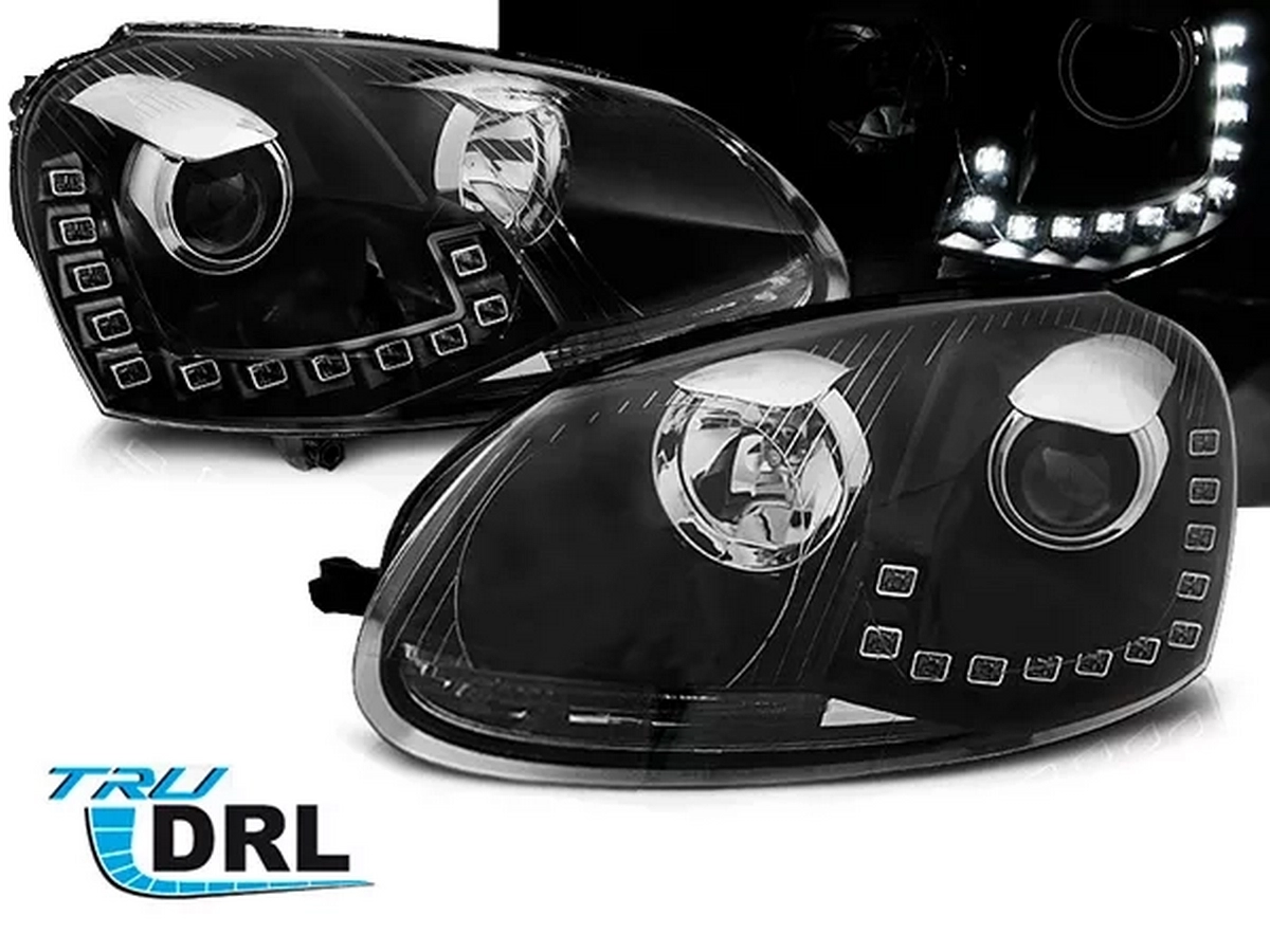 Фари передні VW Golf V/5 (03-08) - TRU DRL (чорні)