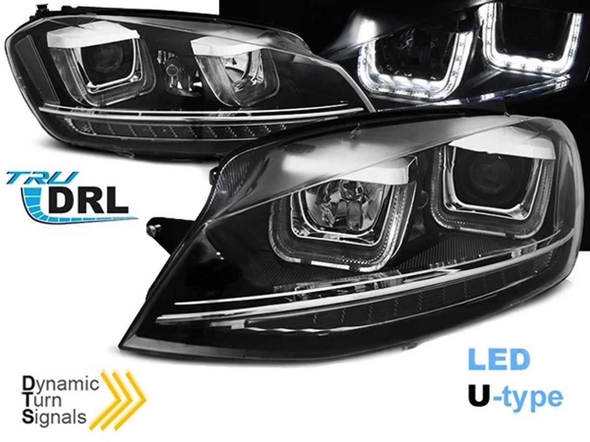 Фари чорні VW Golf 7 (12-17) - TRU DRL U-подібні DTS