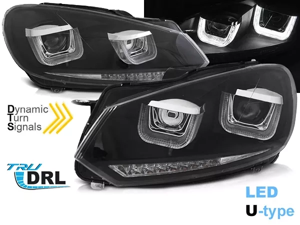 Фари чорні VW Golf VI (08-13) - U-LED TRU DRL (Led повороти)
