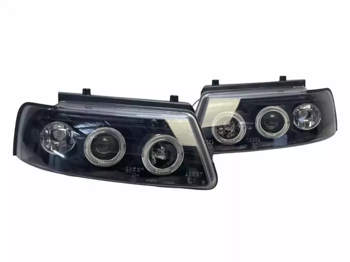 Фары чёрные VW Passat B5 3B (96-00) - ангельские глазки LED 5