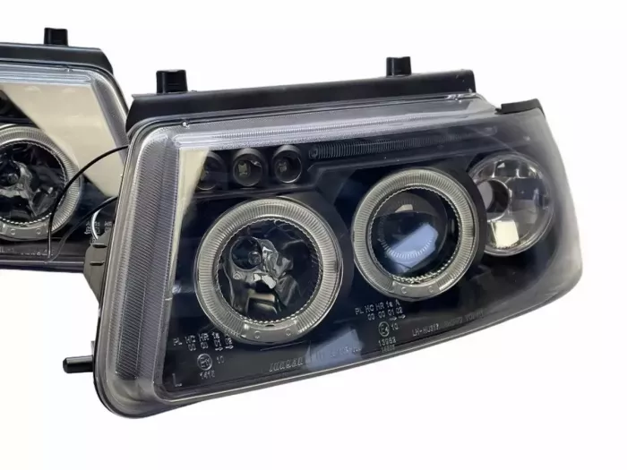 Фары чёрные VW Passat B5 3B (96-00) - ангельские глазки LED 6