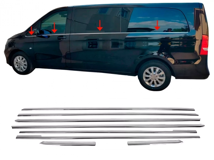 Хром нижні молдинги вікон Mercedes Vito / V-Class W447 (14-) 1 бічні двері 1