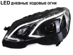 Фары Mercedes E W212 (13-16) - DRL диодные чёрные 2